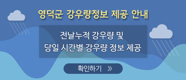영덕군 강우량정보 제공 안내 전날누적 강우량 및 당일 시간별 강우량 정보 제공 확인하기